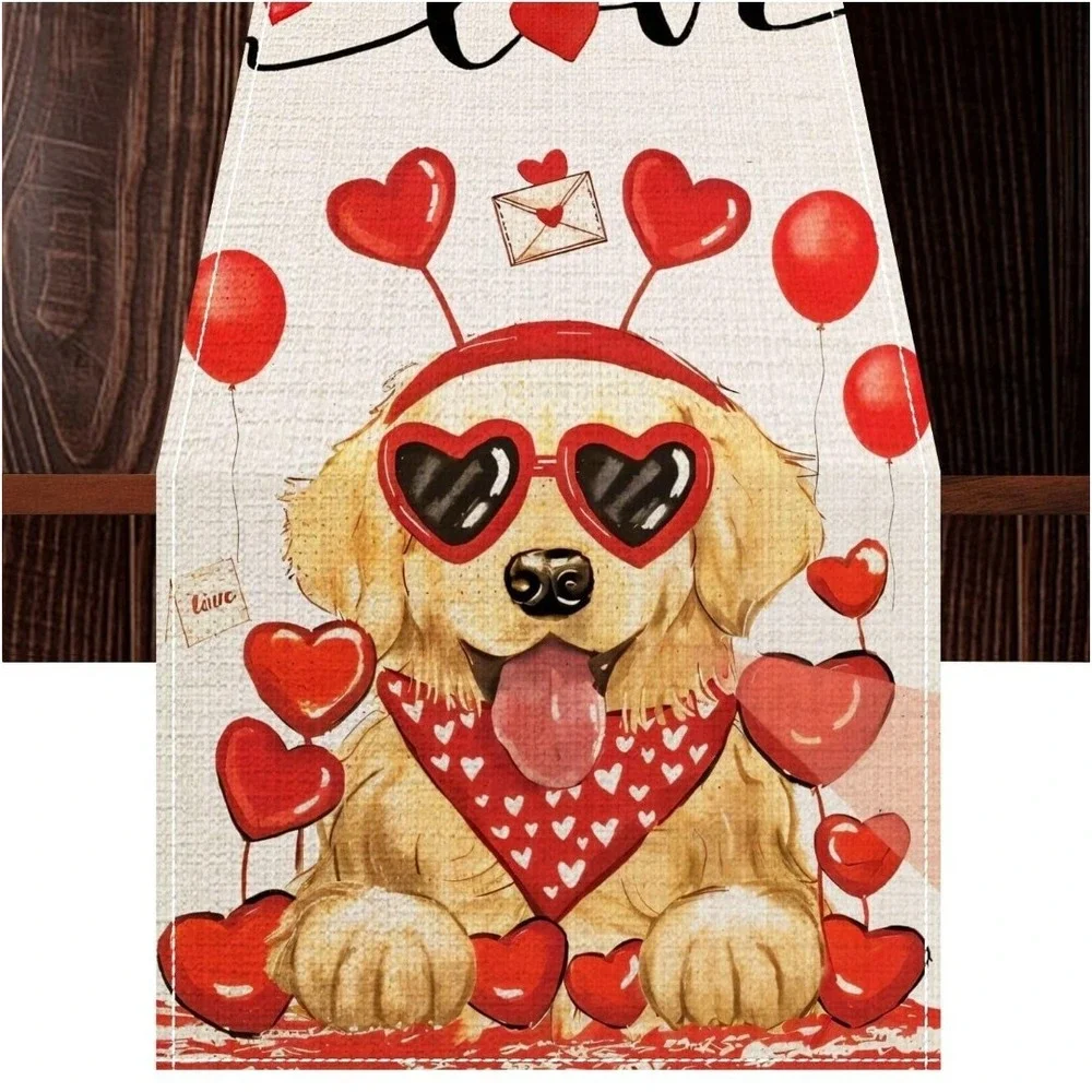 Happy Valentine's Day Golden Retriever Dog Table‎ Runner Hearts Cute New